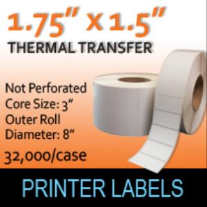 Thermal Transfer Labels 1.75" x 1.50" Non Perf